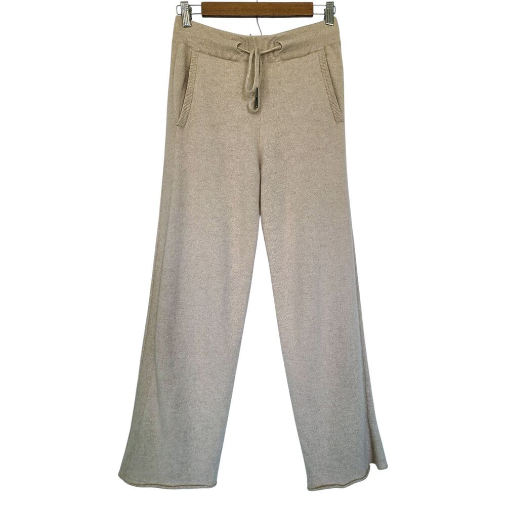 GOBI 100% Cashmere Wide Leg Pants Knit Trousers Beige Oatmeal Size XS